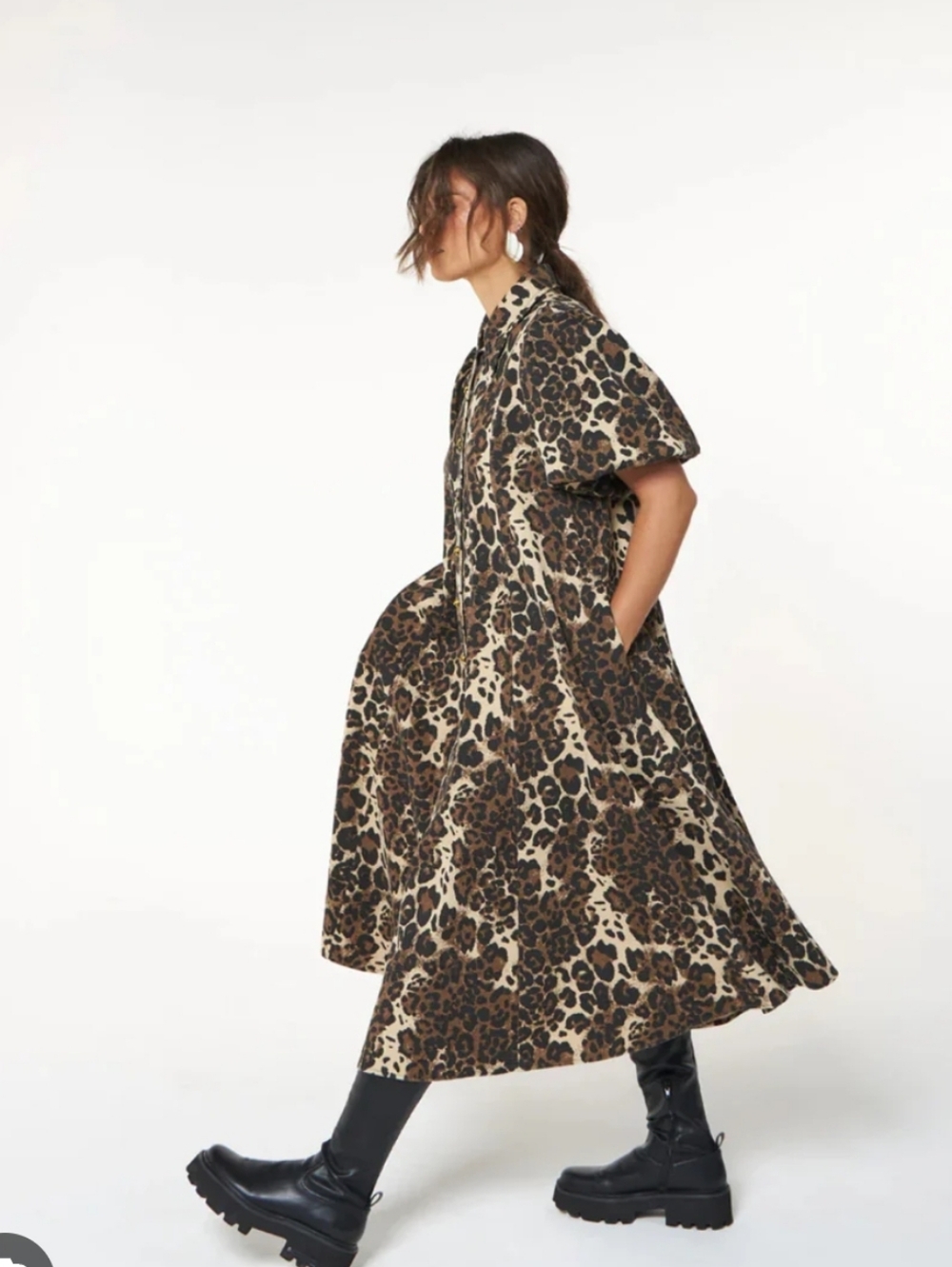 La Boheme Peyton Leopard Denim Midi Dress Size M/L